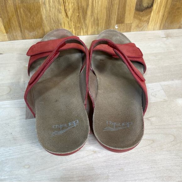 Dansko Vienna Tomato Milled Nubuck Two Strap Mini Wedge Slide Sandal 39 - Picture 5 of 9